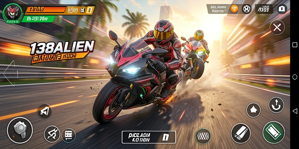 Gameplay balapan motor yang mengasyikkan dan penuh tantangan.