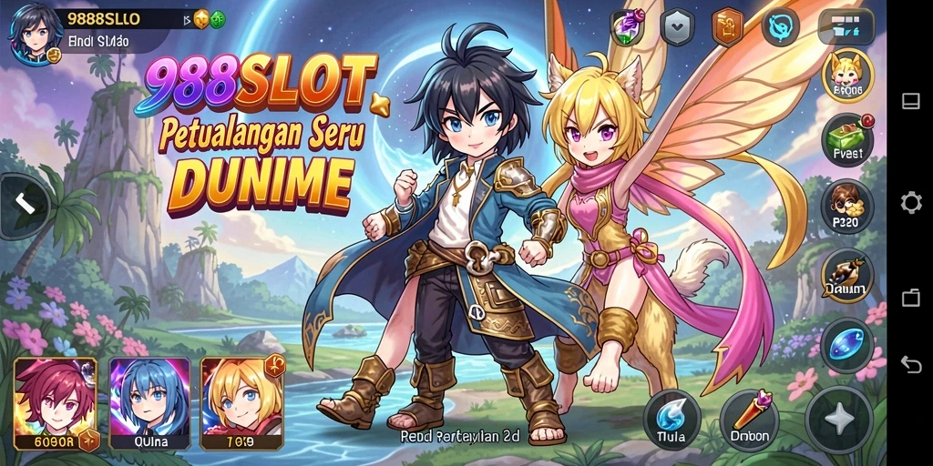 Tampilan gameplay <strong>988SLOT</strong> dengan karakter anime yang beraksi.