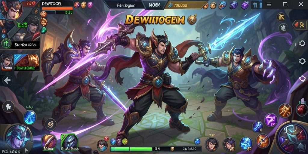 Screenshot gameplay DEWITOGEL dengan aksi MOBA yang menegangkan.