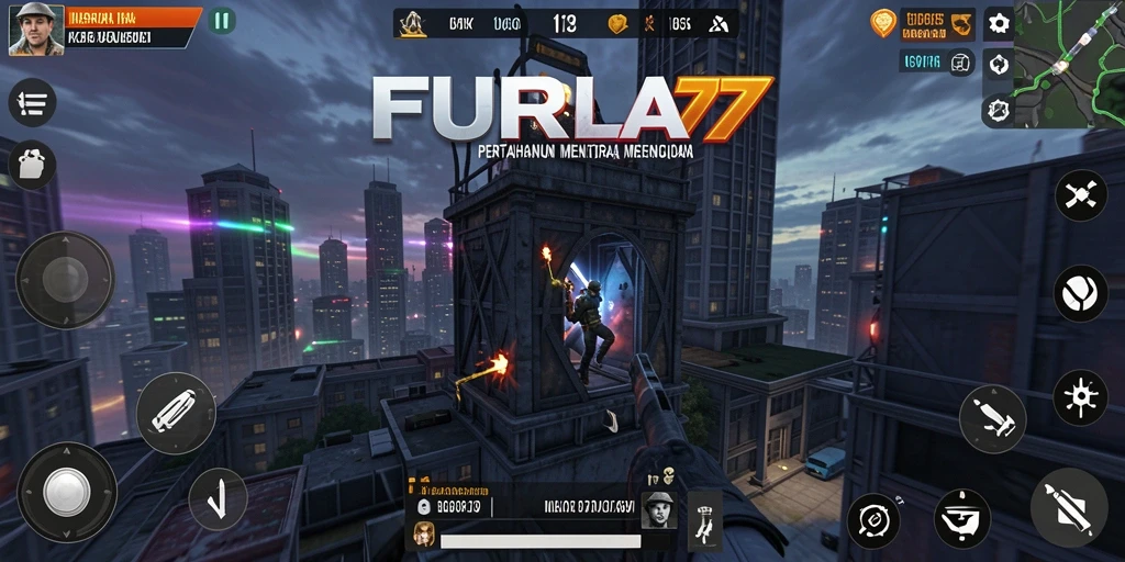 Gameplay FURLA77 dengan pertahanan menara yang strategis.