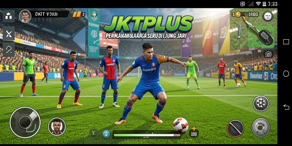 Screenshot utama JKTPLUS menampilkan aksi pertandingan yang mendebarkan.