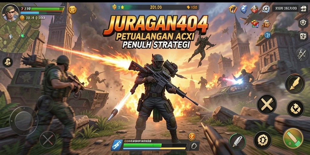 Tampilan screenshot JURAGAN404 menunjukkan karakter beraksi dalam pertempuran mendebarkan.