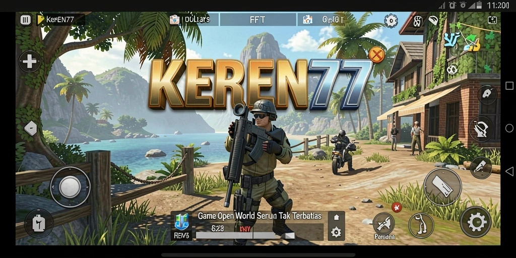 Screenshot KEREN77 menampilkan pemain menjelajahi dunia Open World yang luas dan interaktif.