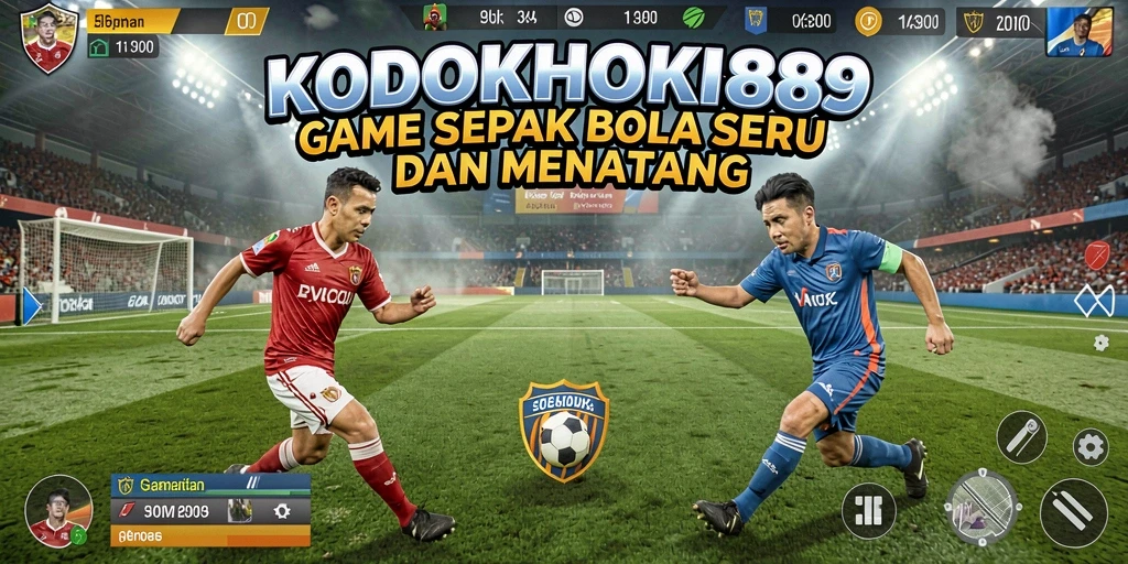 Tampilan gameplay KODOKHOKI889 dengan aksi pemain sepak bola.