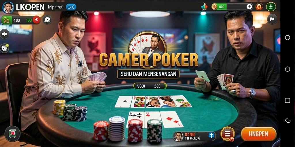 Screenshot gameplay LKOPEN yang menampilkan momen seru bermain poker.