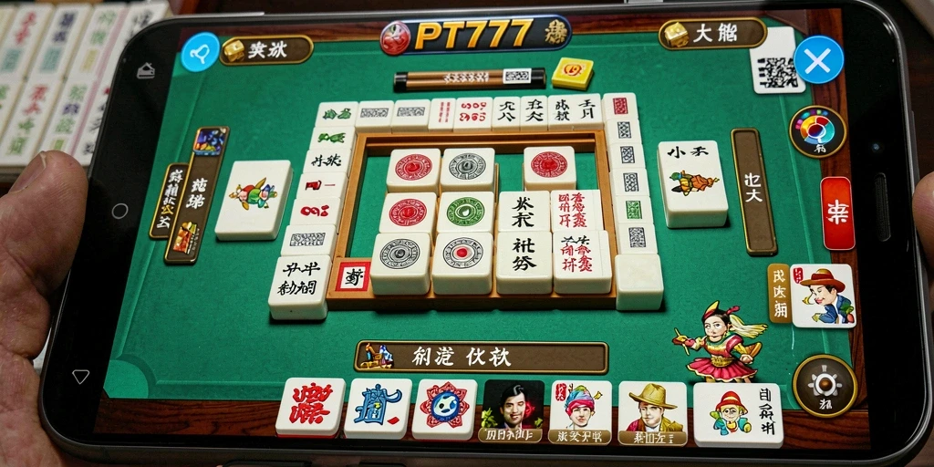 Tampilan gameplay PT777 yang menarik dengan desain ubin Mahjong.