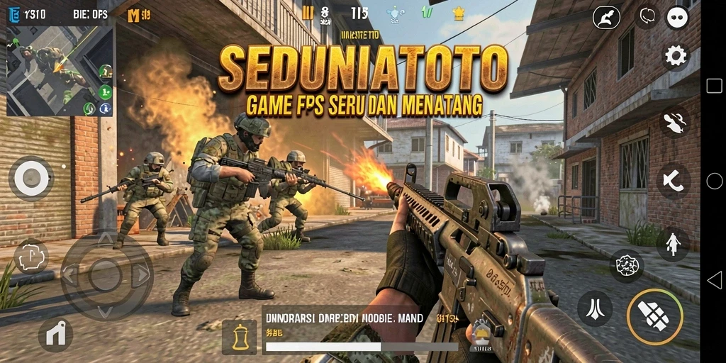 Screenshot SEDUNIATOTO menampilkan aksi seru di medan perang FPS.