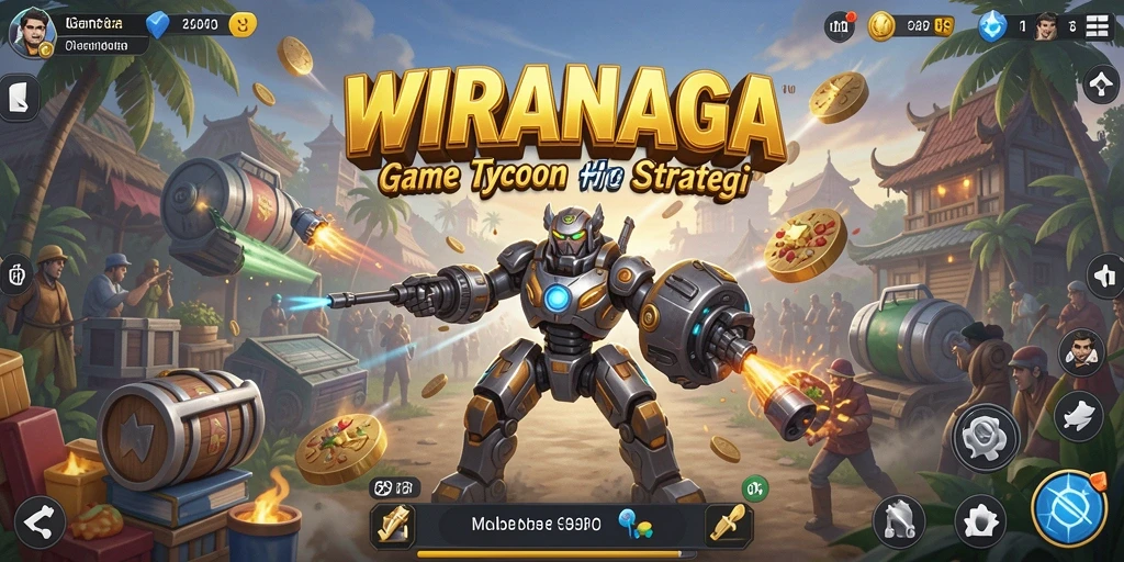 Tangkapan layar gameplay WIRANAGA menampilkan strategi bisnis yang mengasyikkan.